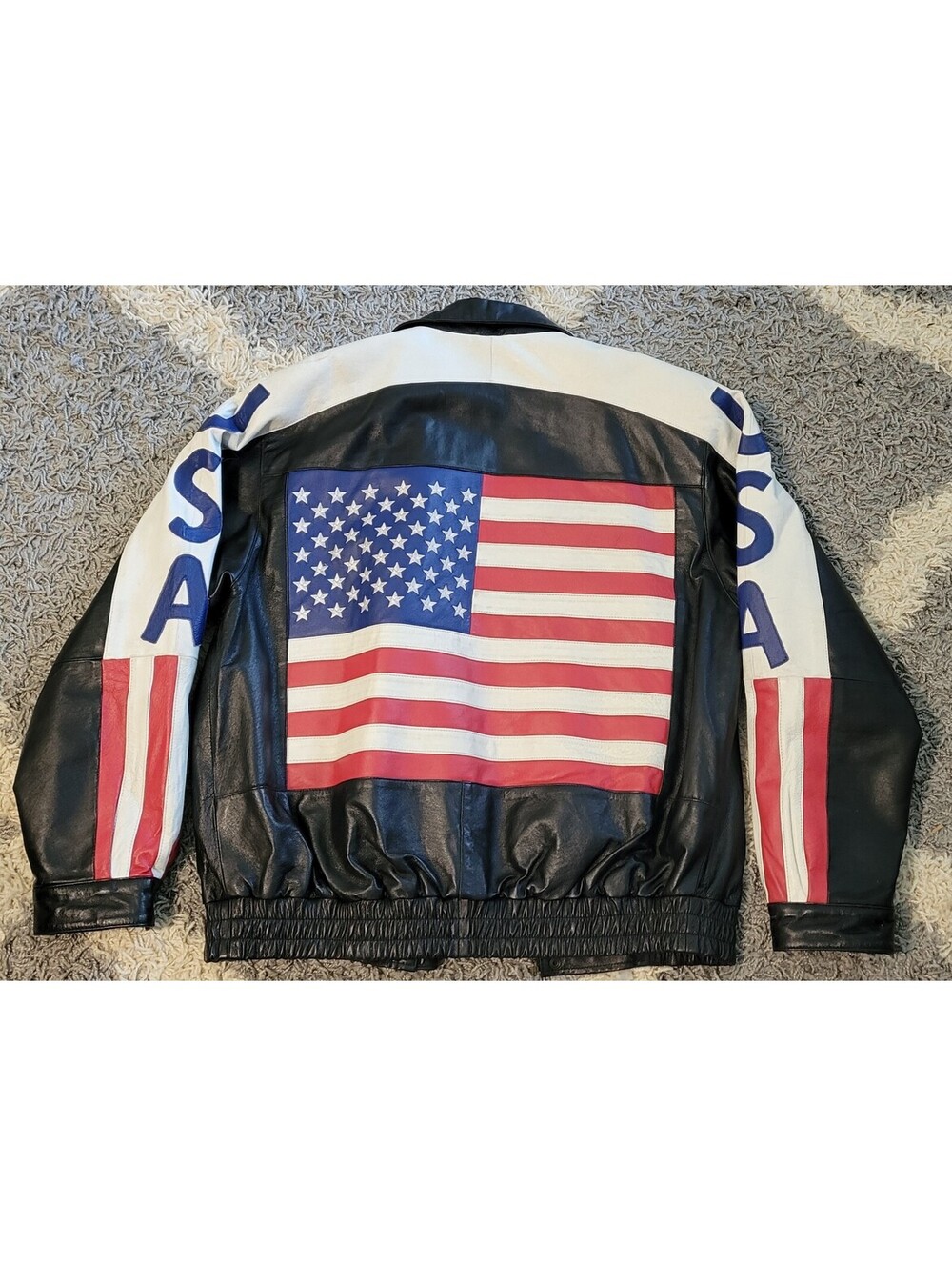 Interstate Classic Leather Originals USA Flag Men's Jacket Size Large Black